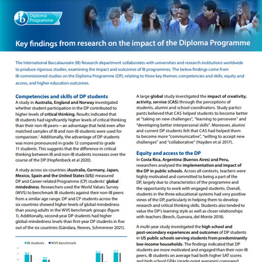 Key findings from research on the impact of the Diploma Programme